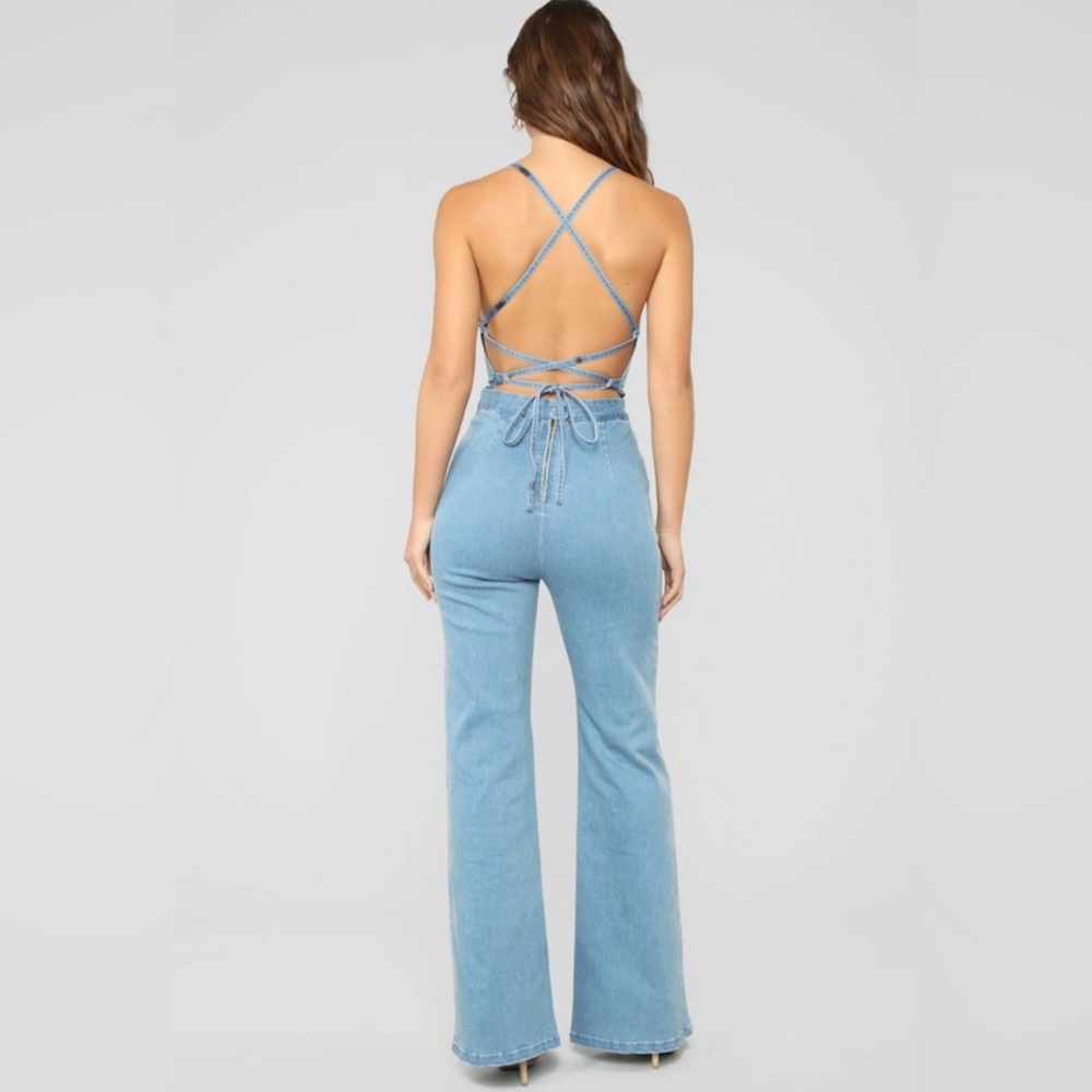 Fashion nova cute backstory denim jumpsuit - Picture 3 of 6